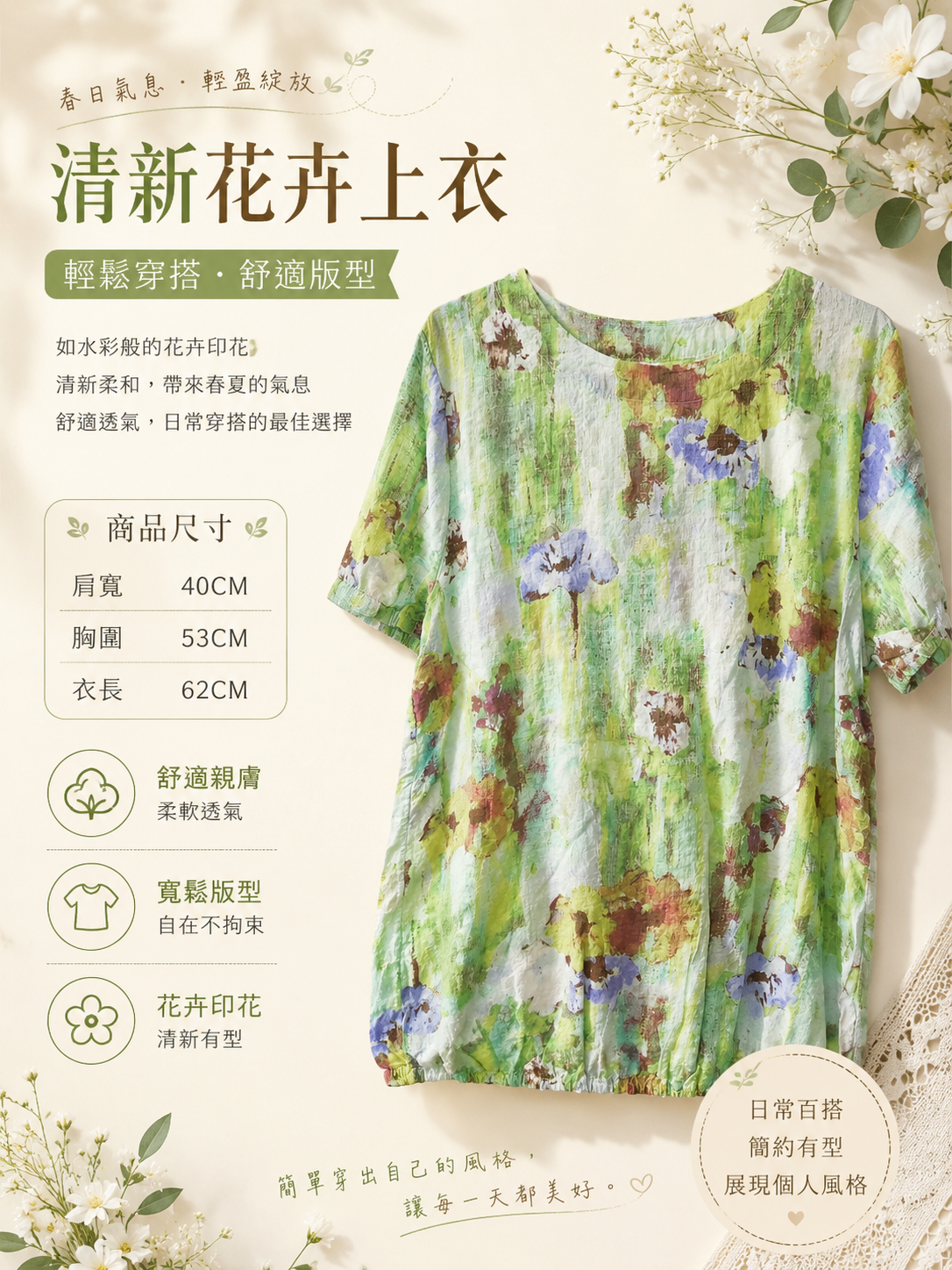 清新花卉上衣(水彩花卉)