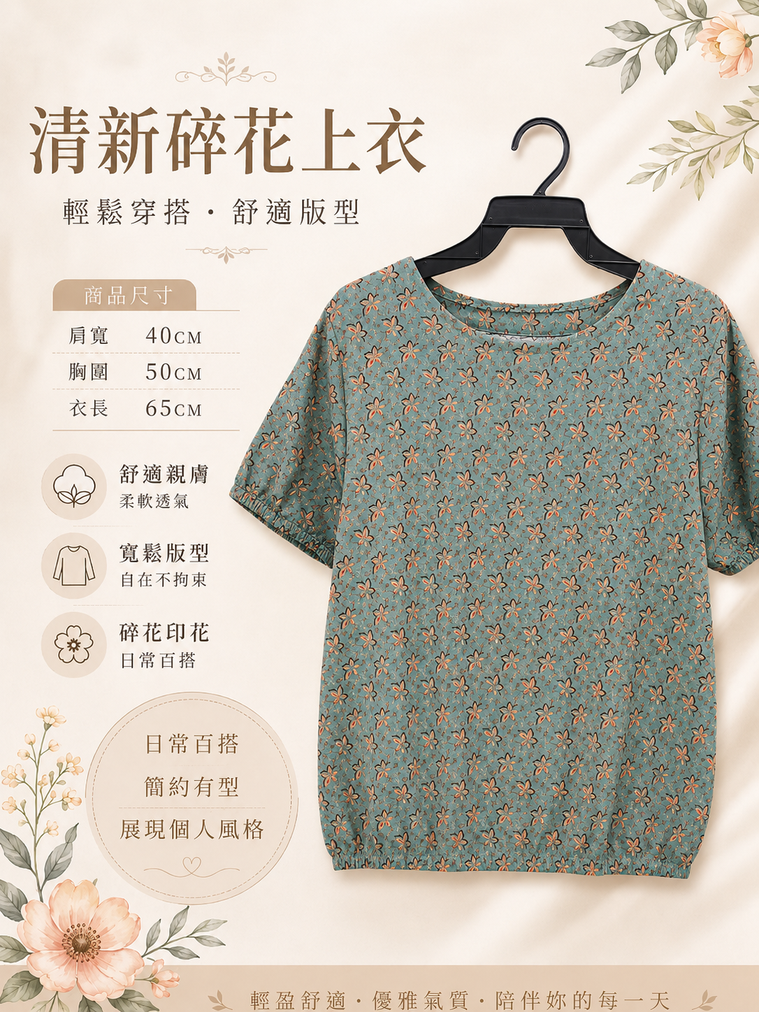 清新碎花上衣(灰綠)