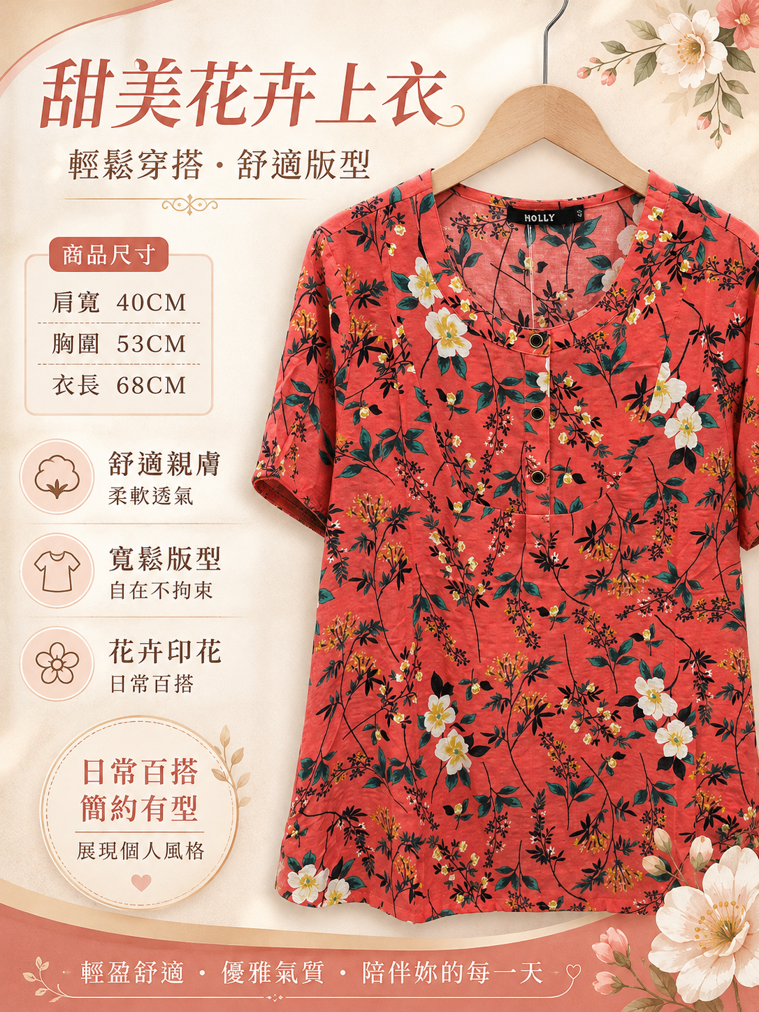 甜美印花上衣(桃碎花)