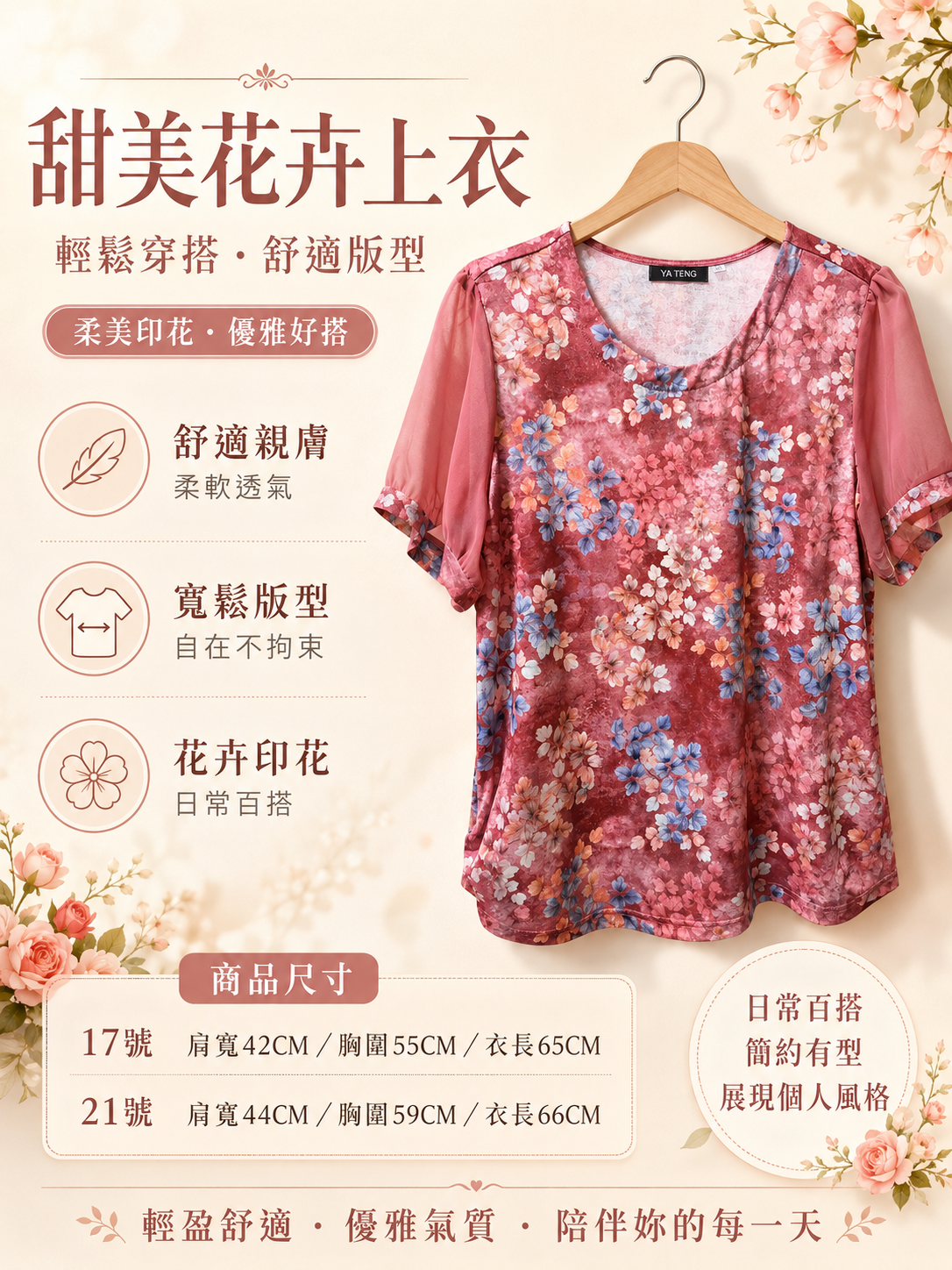 甜美花卉上衣(櫻花)
