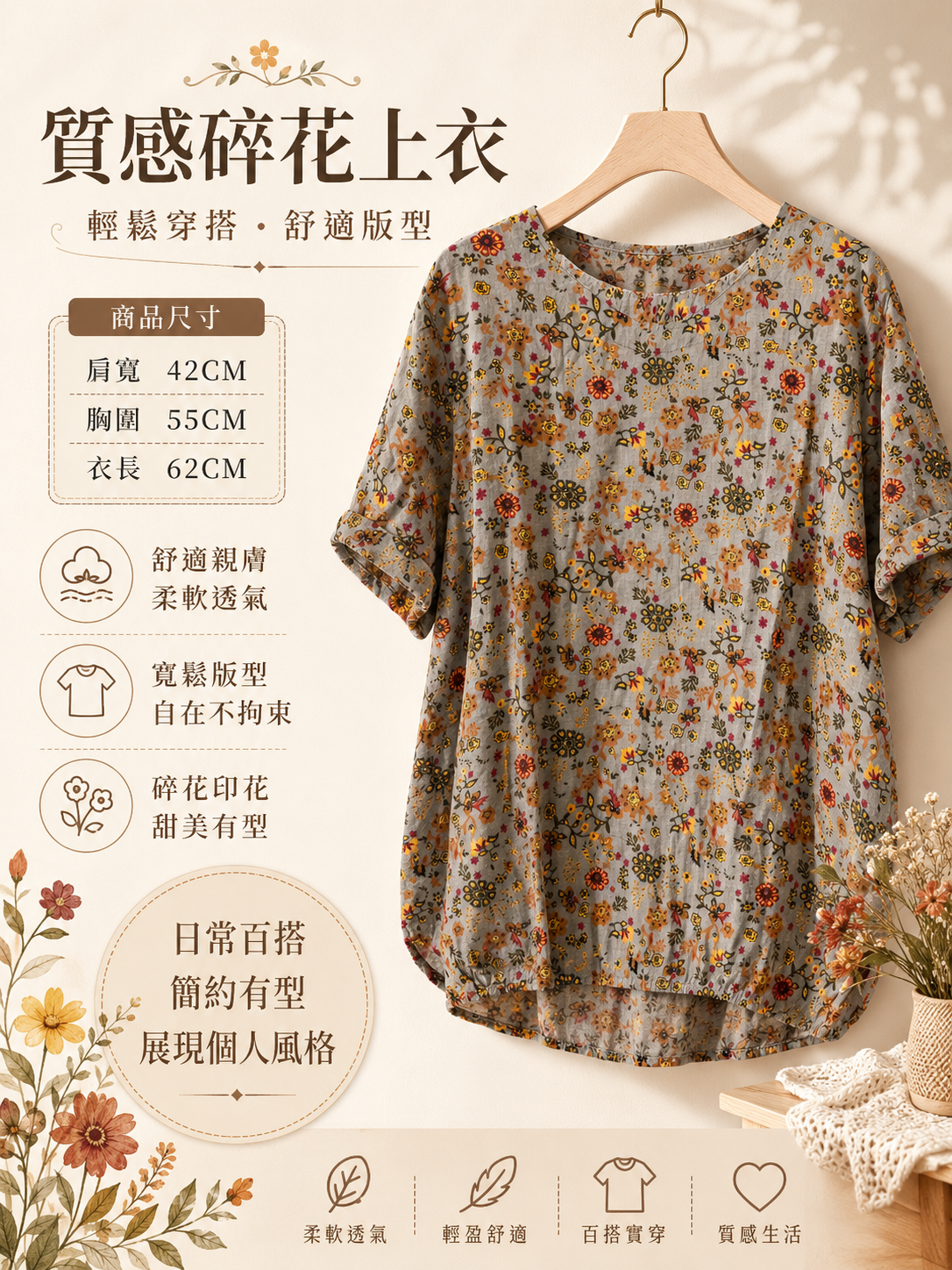質感碎花上衣(咖啡色)