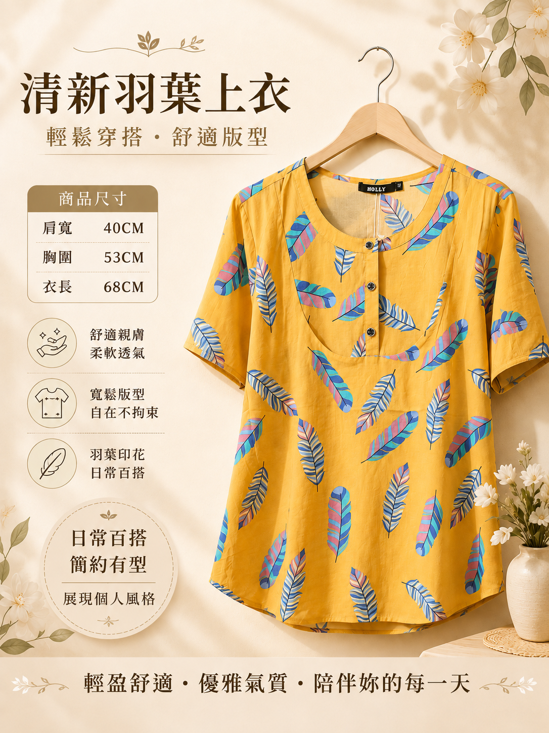 清新羽葉上衣(黃色)