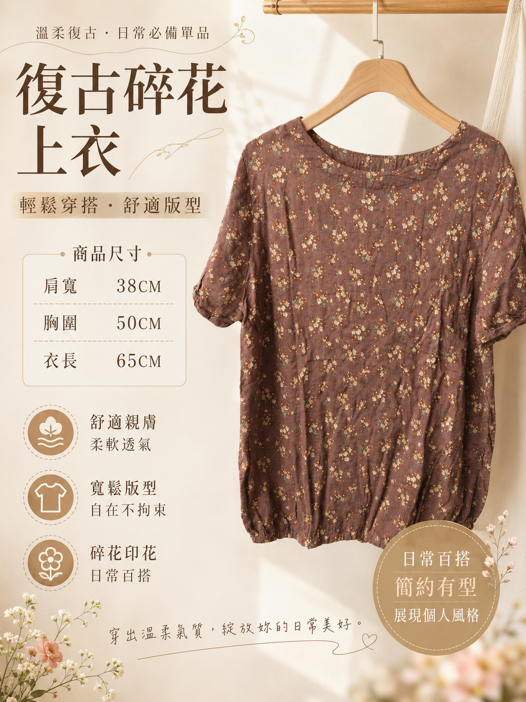 復古碎花上衣(咖啡棕)