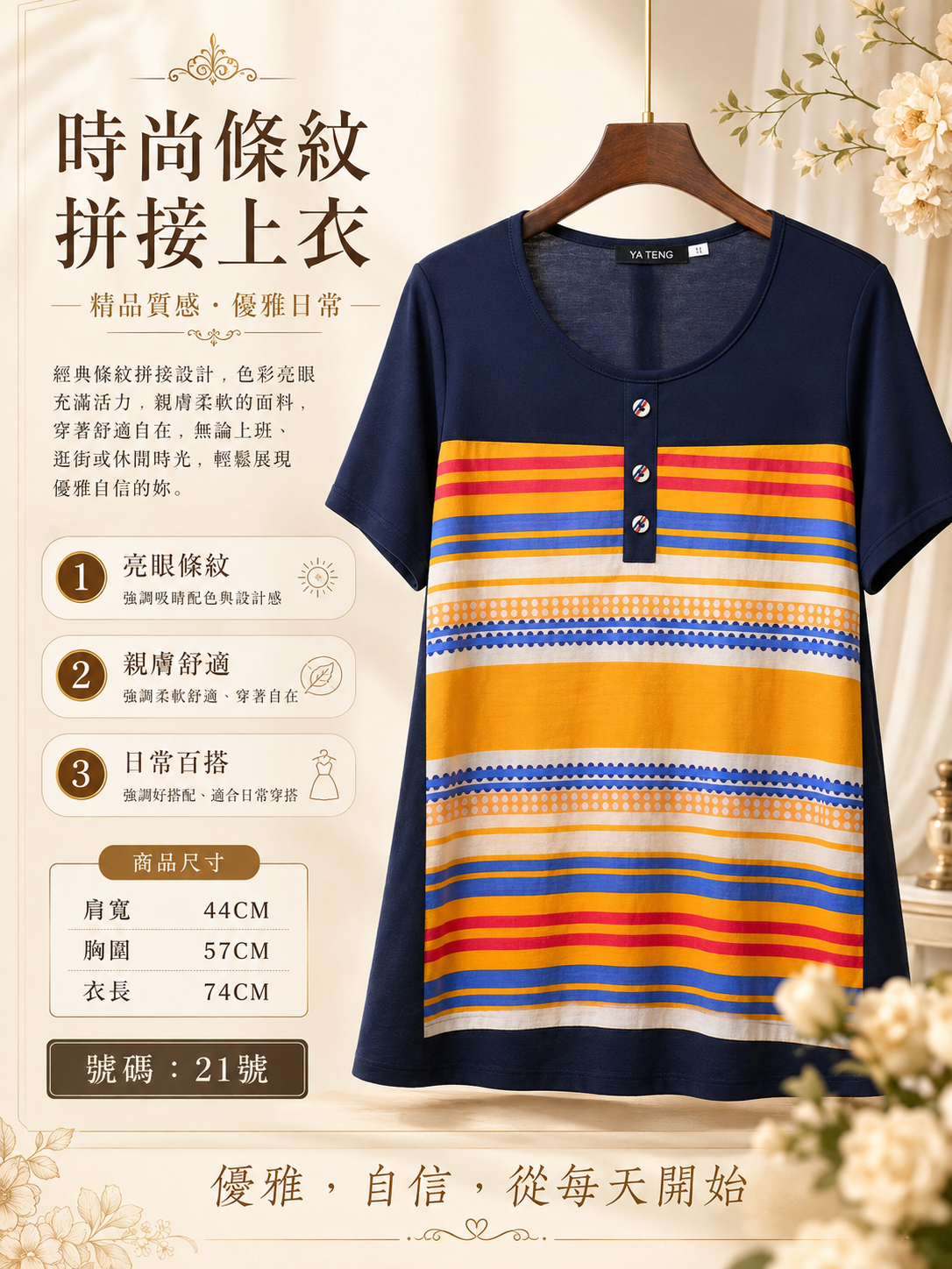 時尚條紋拼接上衣